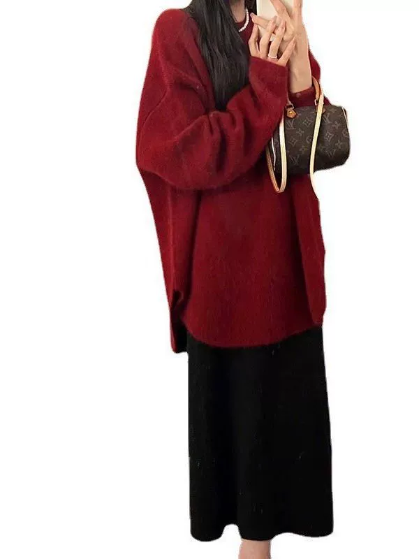 Демисезонный вязаный oversized свитер, корейский стиль, One size, свободный крой