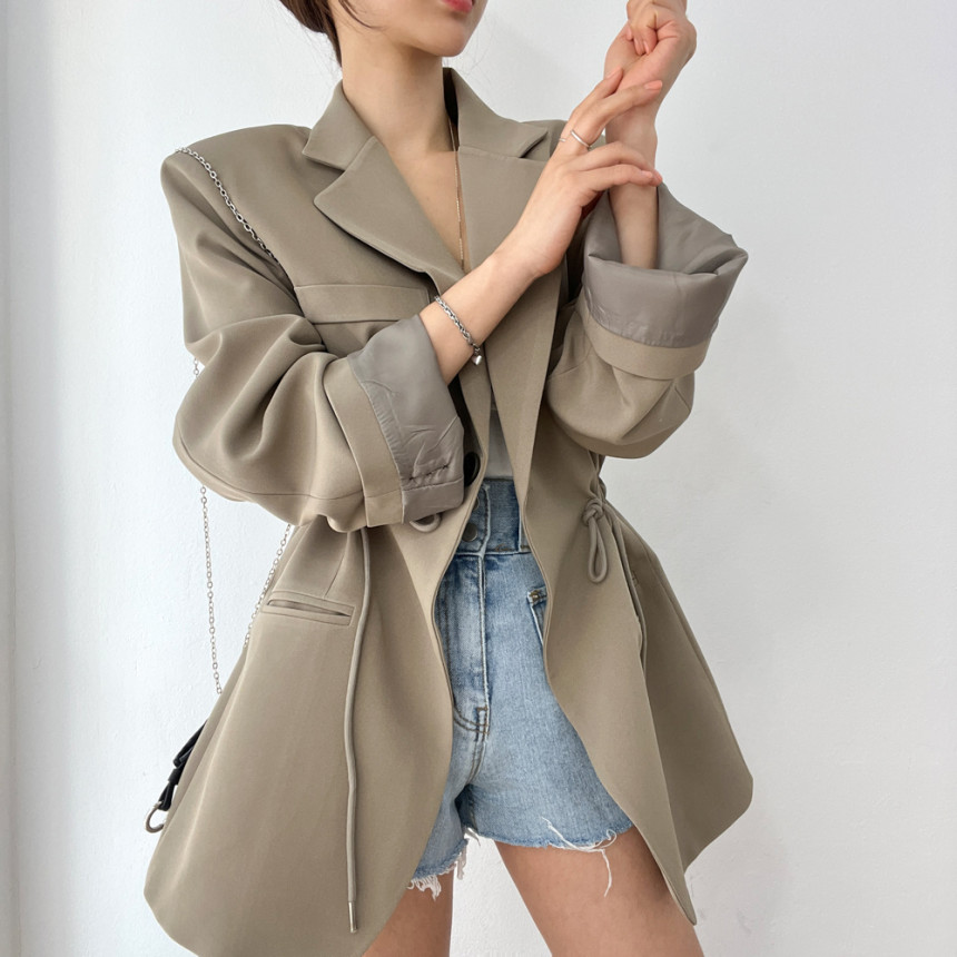 Korean Chic Autumn And Winter French Retro Style Blazer With Drawstring Waist, Slimming Effect, Pockets, Versatile_ecoleips.com