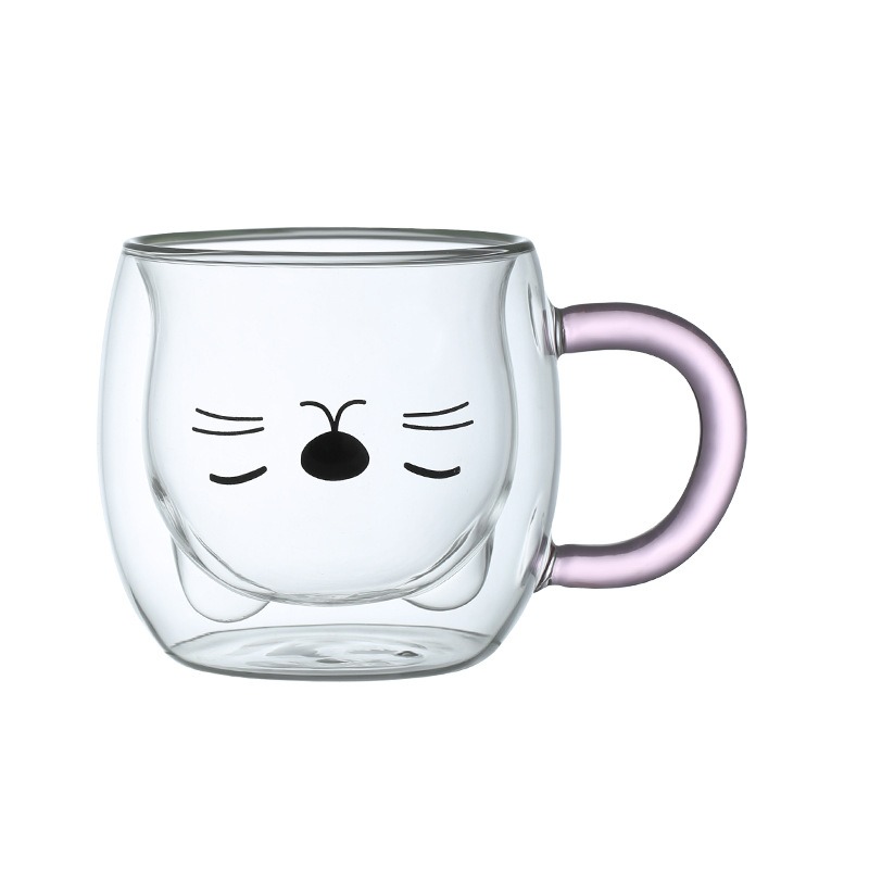 Color de doble capa de vidrio taza de dibujos animados hogar borosilicato vidrio taza de jugo de leche taza de té transparente vidrio oso agua