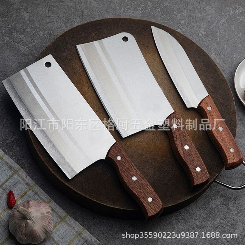 不锈钢厨用刀 家用砍骨 切片 厨师 三件套组合刀具套装厂家现货