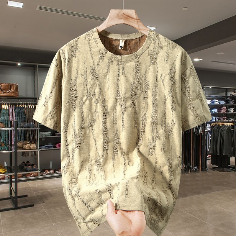 Extras Large Size Waste Soil Style Two-color Hole Short-sleeved T-shirt Men's Extras Large Size Summer Trendy Brand Loose Fat Half-sleeved T-shirt