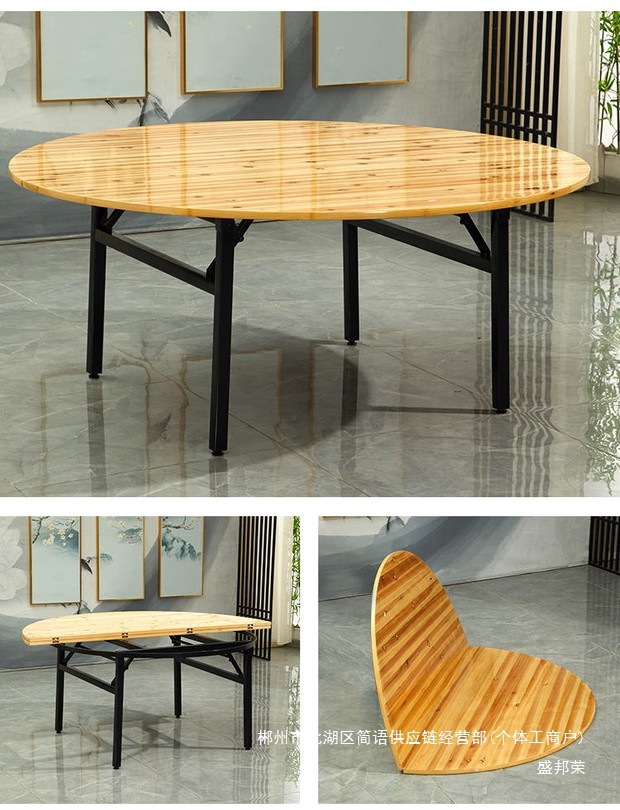 Fábrica directa de hoteles de madera maciza doméstica mesa redonda 10 personas 15 personas 20 personas sala de baile plegable mesa de comedor redonda gira