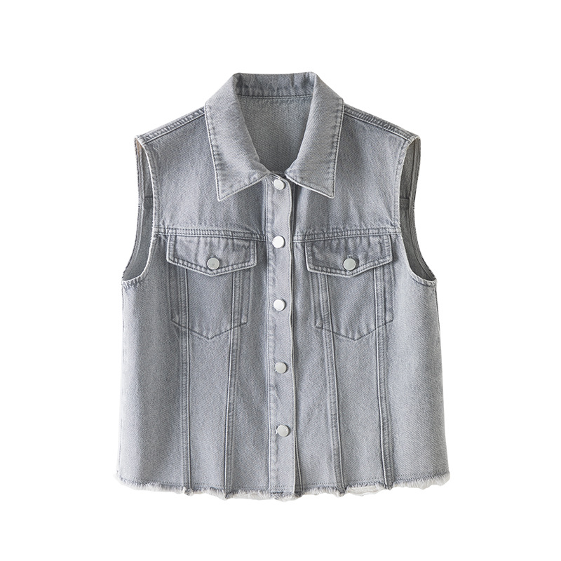 Áo vest denim không tay nữ phong cách Hồng Kông cổ điển — AC65335