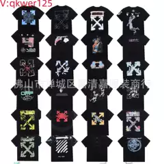 Oversized Streetwear OFF Gradient Arrow Oil Painting Print Short Sleeve Loose WHITE Couple T-Shirt for Men and Women OW