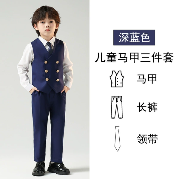 Dark blue vest, trousers, tie