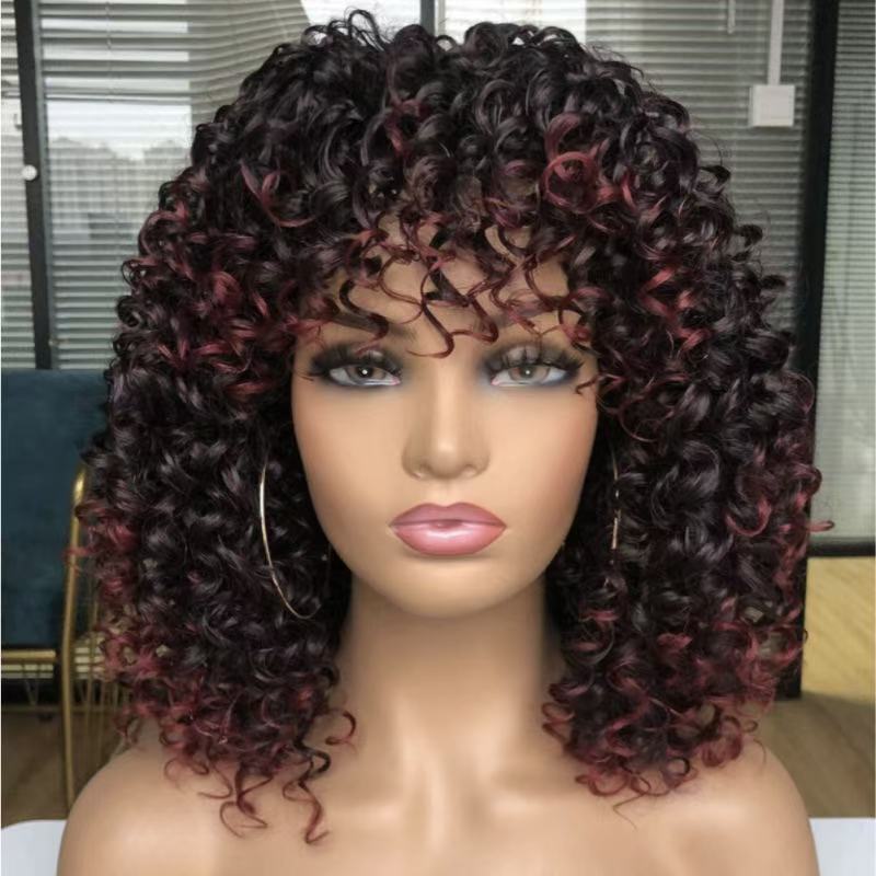 国境を越えたヨーロッパとアメリカのかつら女性用かつらメーカー卸売アフリカの小さな巻き毛爆発ヘッドマルチカラー化学繊維かつらフルヘッドセット|undefined