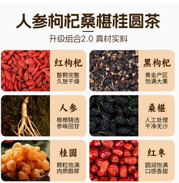 Yanjitang Eight Treasure Herbal Tea 100g Sugar Free Cold Brew Blend with Goji Ginseng and More key features