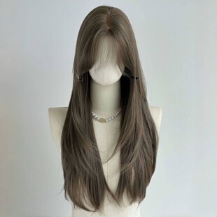 [Bo Ya Jue Xuan] Fairy Grey Brown Middle Level Korean Style Long Straight Elegant Wig Women's Full Head Wig