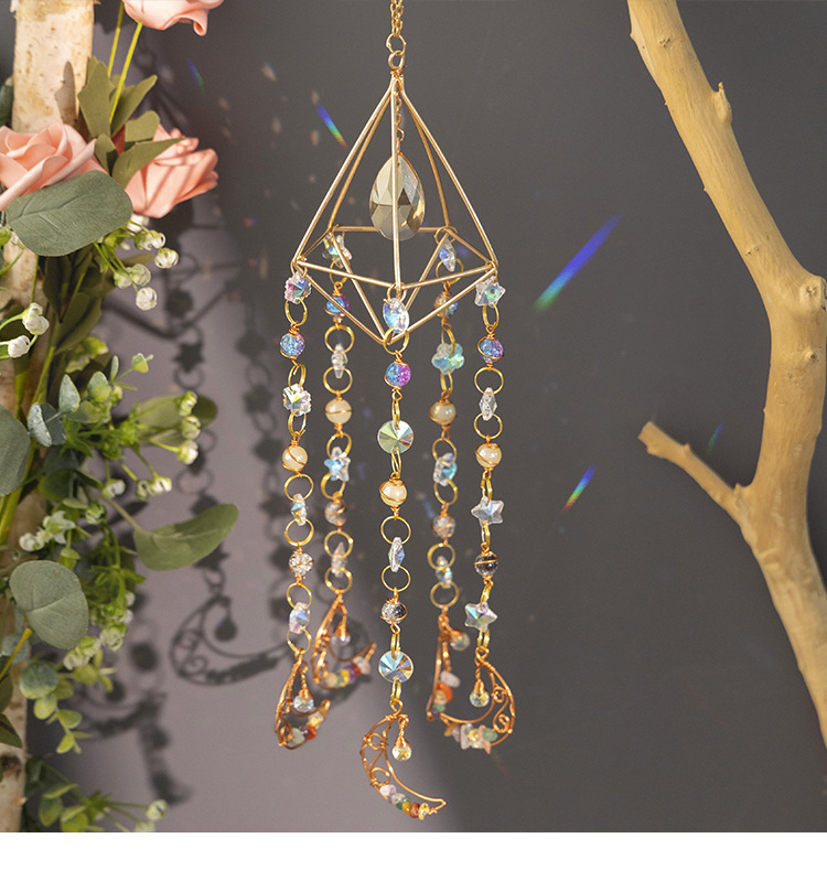 200g Weight Dreamcatcher Home Textiles & Decor Type 1 Piece Quantity Indoor Occasion Crystal, gravel, Iron Material Moon Pattern Romantic Style Romantic Moon Crystal Gravel Iron Dreamcatcher Wall Art 无