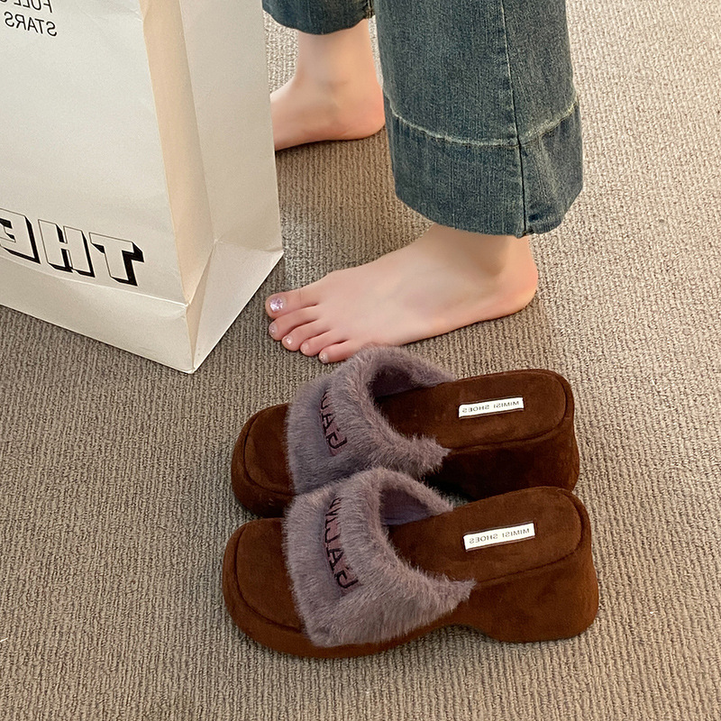 厚底毛毛拖鞋女2025新款秋季韩版高级感气质法式仙女松糕拖鞋女|undefined
