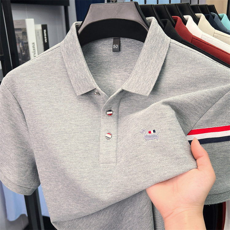 夏の新スタイル綿 100% 刺繍ポロシャツ若者と中年男性のファッションカジュアルラペル半袖 Tシャツトップ|undefined