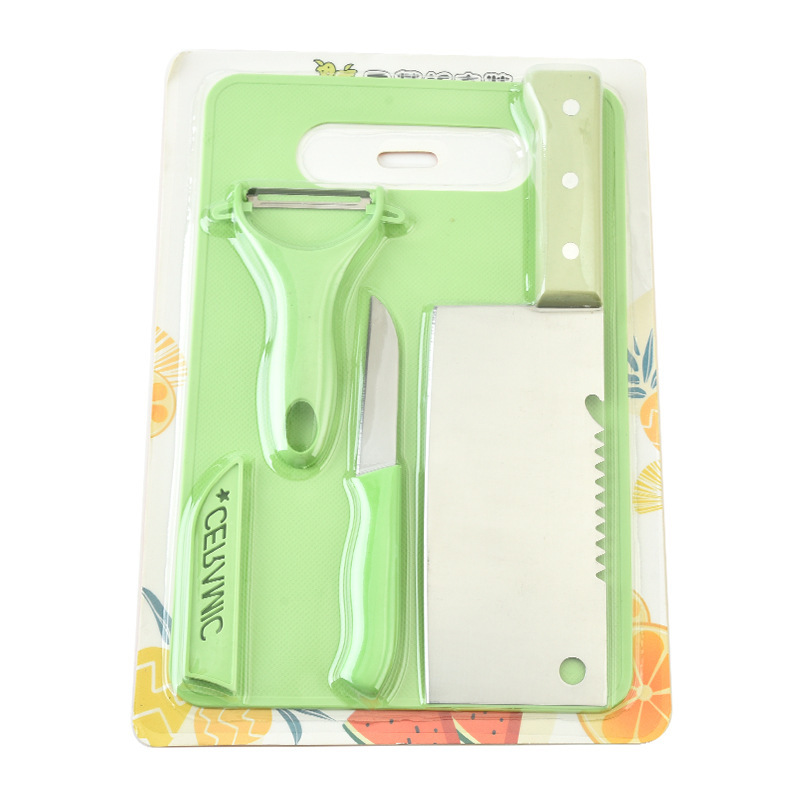 Cuchillos de cocina de cuatro piezas Cuchillo de cocina Cuchillo de frutas Cuchillo Cepillado de melón Tablero de cortar Utensilios de cocina para el hogar Práctico Juego pequeño Spot al por mayor