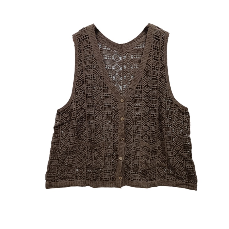 Hollow-out de punto cardigan chaleco verano de las mujeres casual moda artística retro suelta desgaste exterior Polka Dot malla superior chaleco image 12