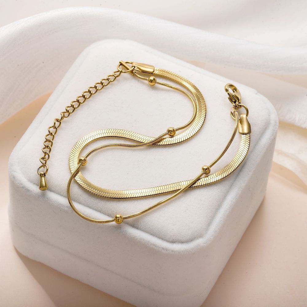Elegant Double Layer Titanium Steel Bracelet Chain 18k Gold Vacuum Plated Non Fading For Stacking Jewelry Accessory_voghion.com