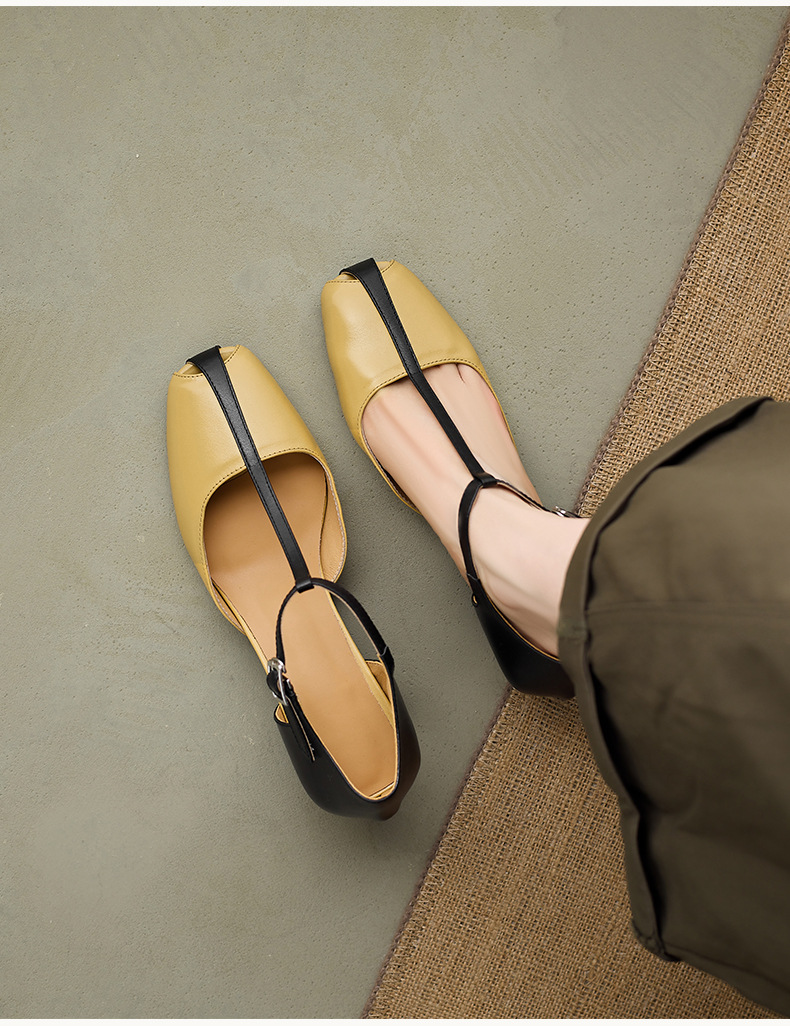 Sandal nữ cao gót phong cách Pháp cổ điển, quai chữ T, gót xuồng, mũi hở — màu nâu chi tiết 8