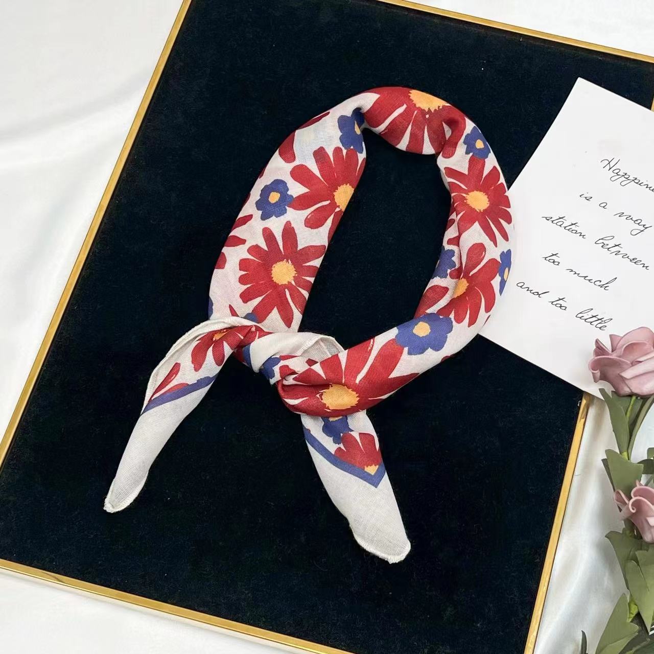60g Weight Kerchief Classification Daily Occasion cotton and linen Material Flower Pattern Summer Season Women's Gender IG Style Style Women's IG Style Flower Cotton And Linen Kerchief 55