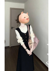 大码法式假两件针织连衣裙女秋季高级感小黑裙胖MM遮肚子显瘦裙子