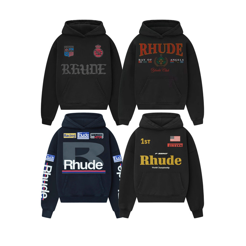 In-Stock 25Ss Rhude Niche Trendy Brand Heavy Washed Vintage Print Hooded Sweatshirt Loose Casual Hoodie for Men