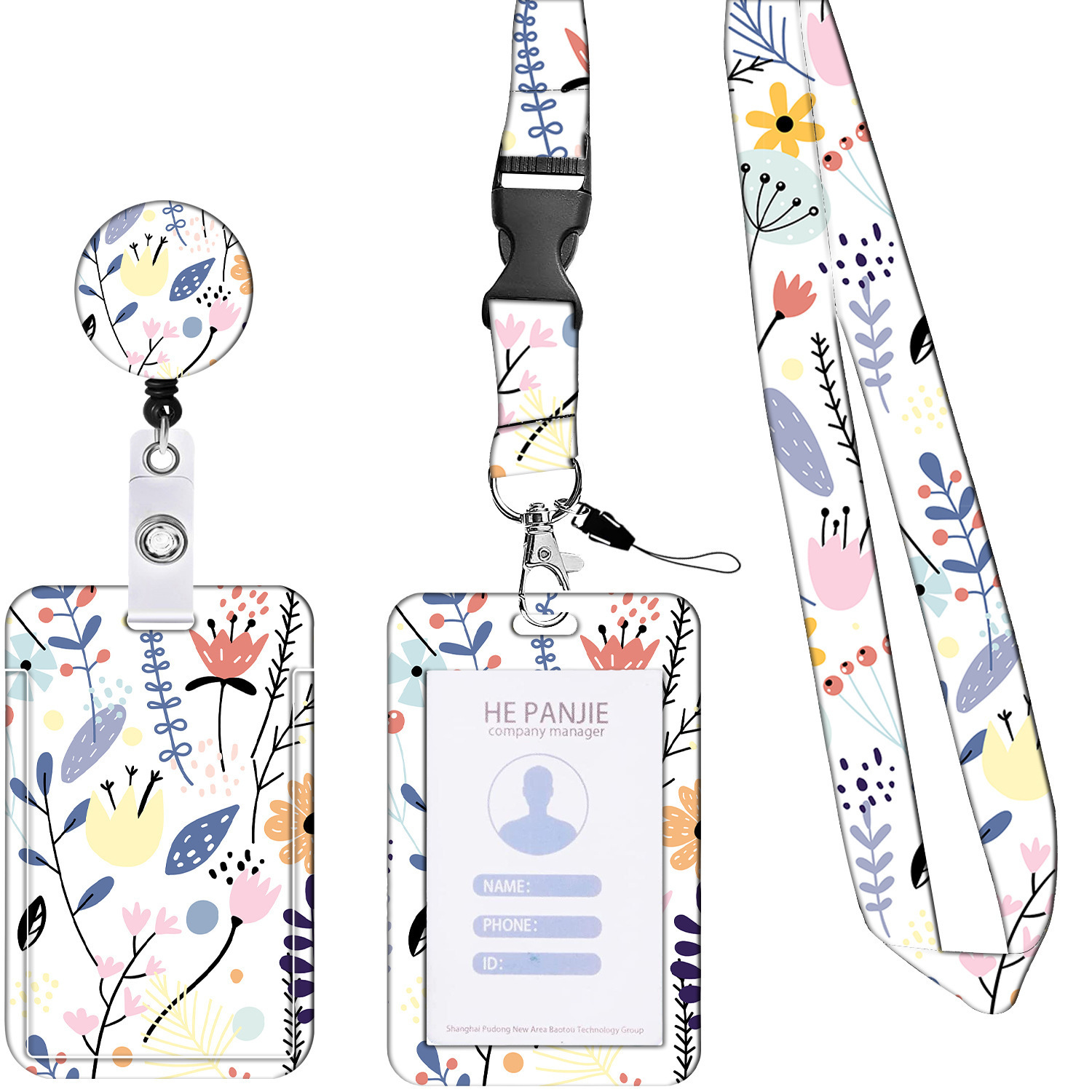 Botón de fácil tirar floral, cordón de transferencia de calor de poliéster fácil de tirar, cordón de teléfono móvil, tarjeta de identificación impresa, regalo de maestro y enfermera