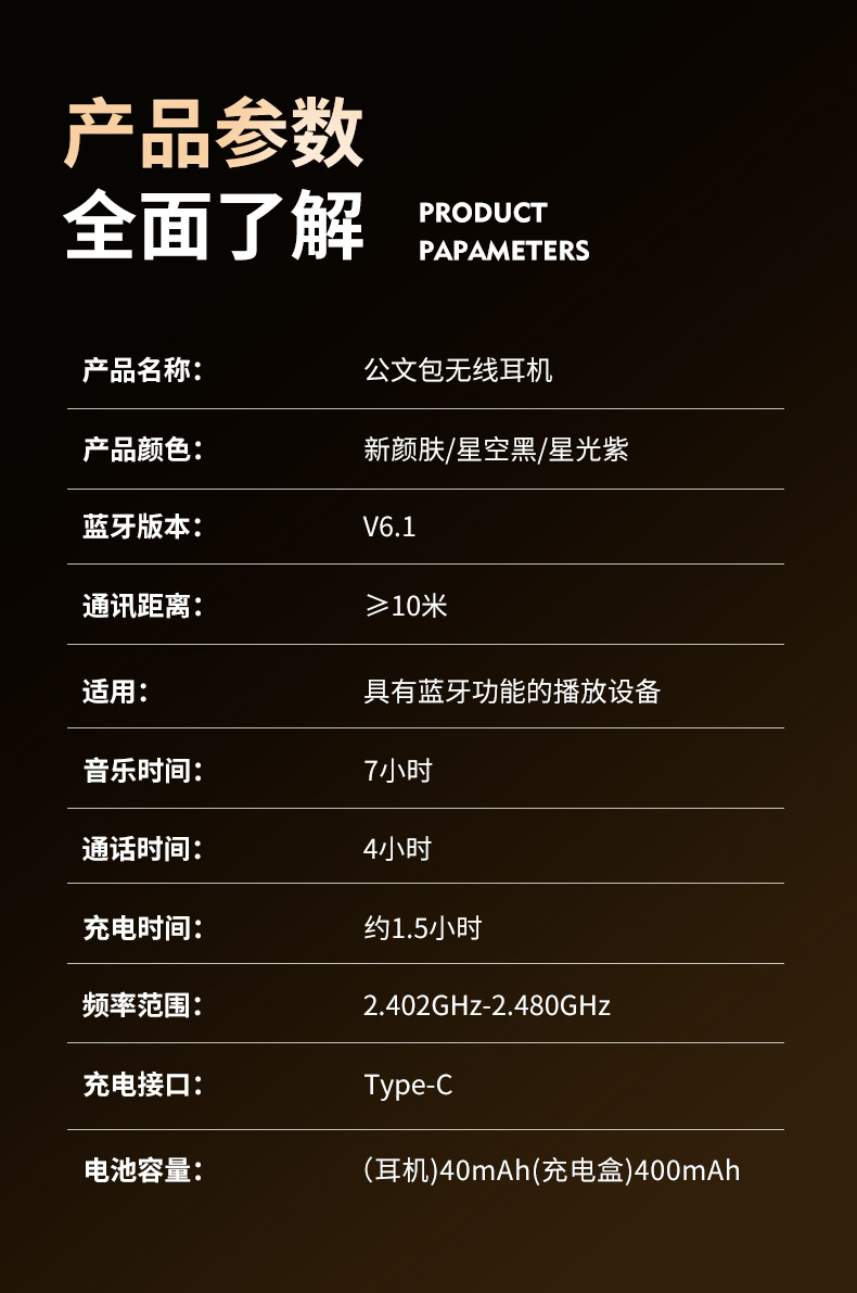 源头工厂记忆钢丝耳挂式蓝牙耳机长续航格纹手提公文包ai翻译耳机
