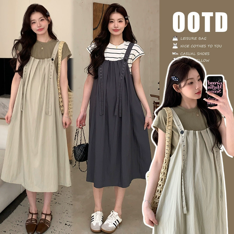 На самом деле много спотовых летних хлопчатобумажных топов корейские платья для беременных