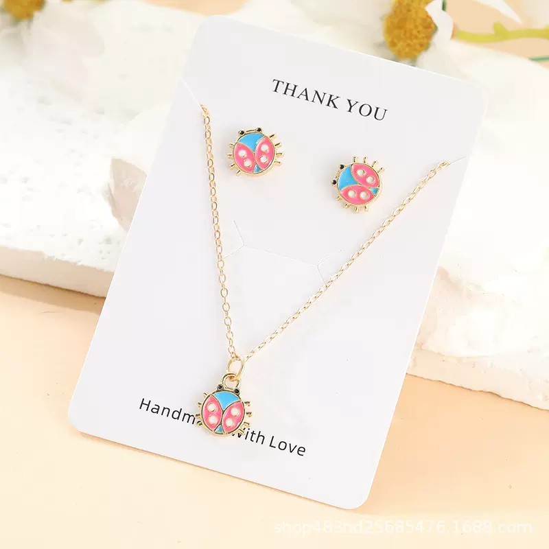 跨境欧美甲壳虫耳饰饰品项链女百搭高级感耳钉儿童首饰套儿童款