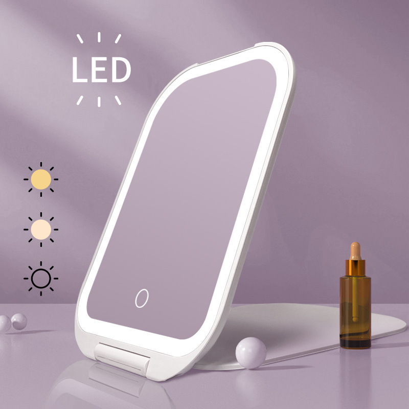 LED espejo de maquillaje con luz hogar tocador espejo Oficina portátil escritorio plegable espejo estudiante dormitorio