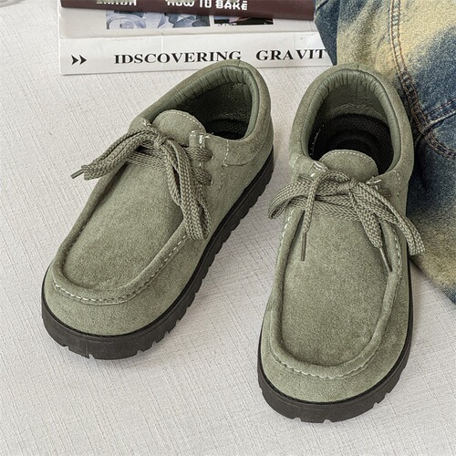 Men's Kangaroo Leather Shoes with Rubber Sole, Smoke Color, Handmade Retro Casual Loafers, Replica of British Low-Top Men's Shoes Z508