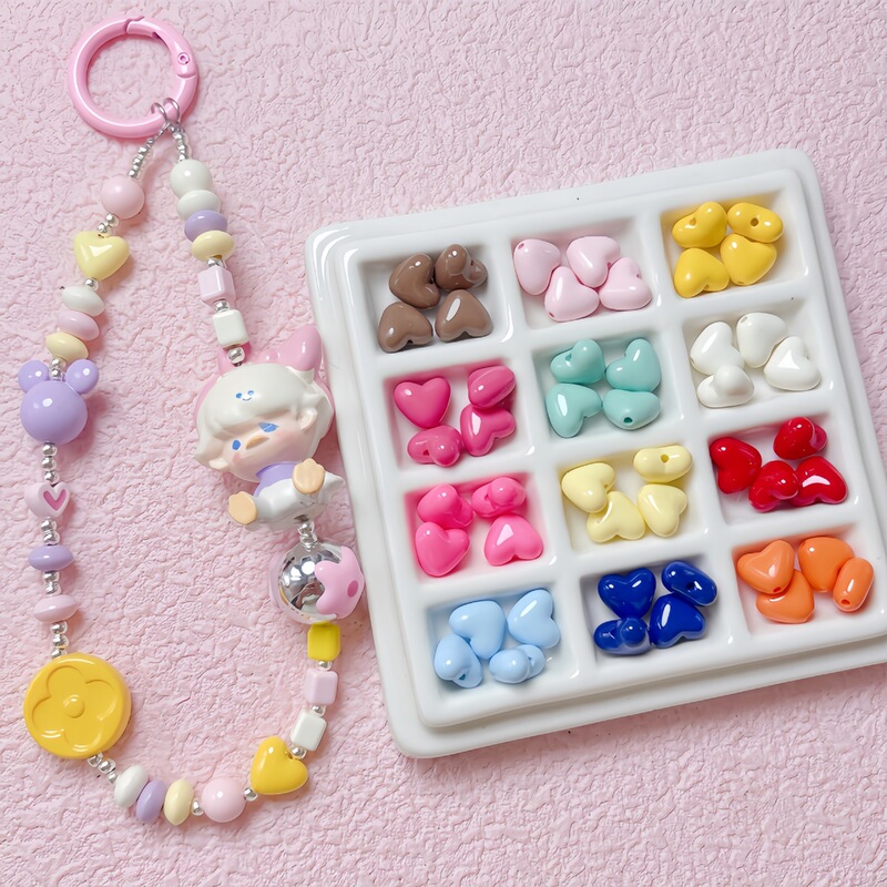 Dopamine color paint love acrylic chubby peach heart bracelet beaded diy mobile phone chain with accessories material
