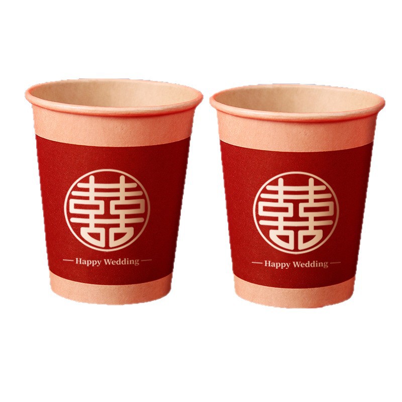 Wedding Disposable Paper Cup Thickeneded My Family Is Happy Red Household Festive Wedding Banquet Wedding Cup Engagement Wedding Cup