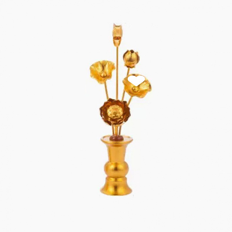 仏前花、金箔蓮、仏殿装飾、リビングルーム、金蓮、仏花、観音仏殿花、アルミ手作り|undefined