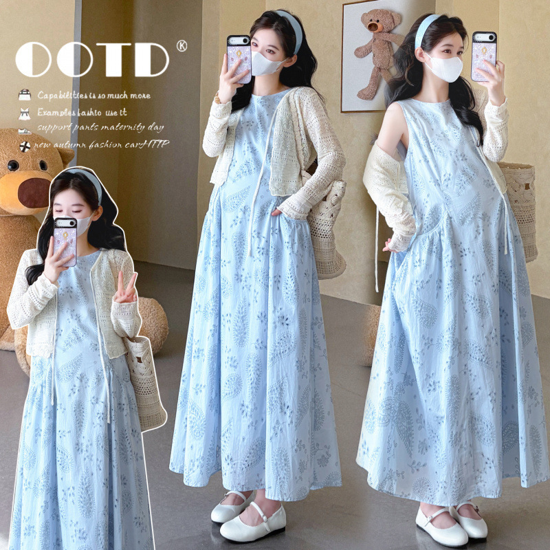 Maternity Wear 2026 Summer New Style Breathable Age-Reducing Lace Loose Sleeveless Vest Dress Knitted Cardigan Set Maternity Wear 2026 Summer New Style Breathable Age-Reducing Lace Loose Sleeveless Vest Dress Knitted Cardigan Set