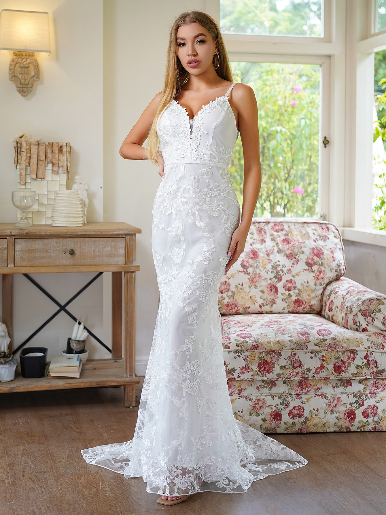 Vestido transfronterizo europeo y americano Amazon sexy banquete fiesta boda SLIM-Fit vaina dama de honor pequeño vestido de arrastre