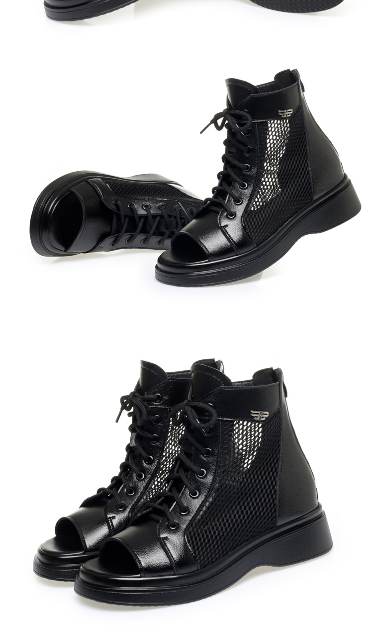 Boot lưới nữ đế dày thoáng khí cổ thấp dáng Martin — Màu đen chi tiết 19