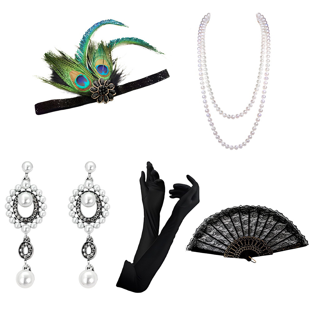 1920s flapper girl party traje de vestuario de cosplay europeo y americano sexy accesorios de lana negra