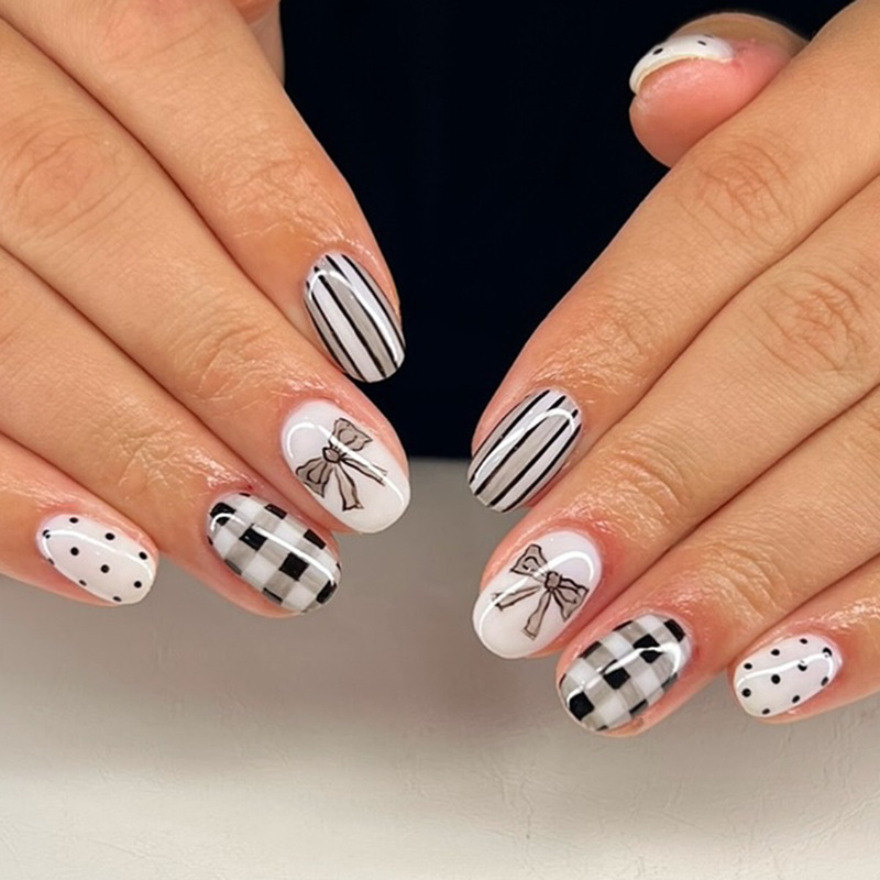 European and American Wearable Nails Warm Color Cute Bow Sweet and Exquisite Style Aesthetic Polka Dot Nail Patch Removable Manicure European and American Wearable Nails Warm Color Cute Bow Sweet and Exquisite Style Aesthetic Polka Dot Nail Patch Removable Manicure