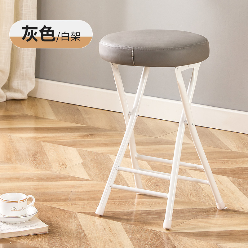 §~^*~§등받이가 없는 두꺼운 부드러운 커버가 있는 흰색 프레임 회색 스툴§~^*~§