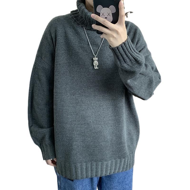 Suéter de cuello alto camisa de fondo grueso suelto de los hombres Otoño e Invierno estilo coreano de moda color sólido ins suéter de estilo Hong Kong