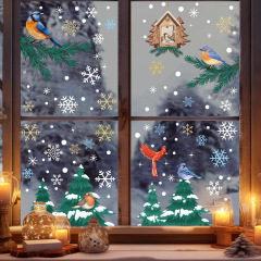 クリスマスツリーステッカーカーディナルバードガラスステッカークリスマス装飾窓静電ステッカー雪景色スノーフレーク