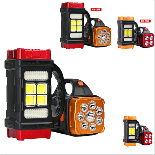 Cross-border strong light portable flashlight outdoor solar charging multi-functional emergency camping searchlight emergency lighting flashlight