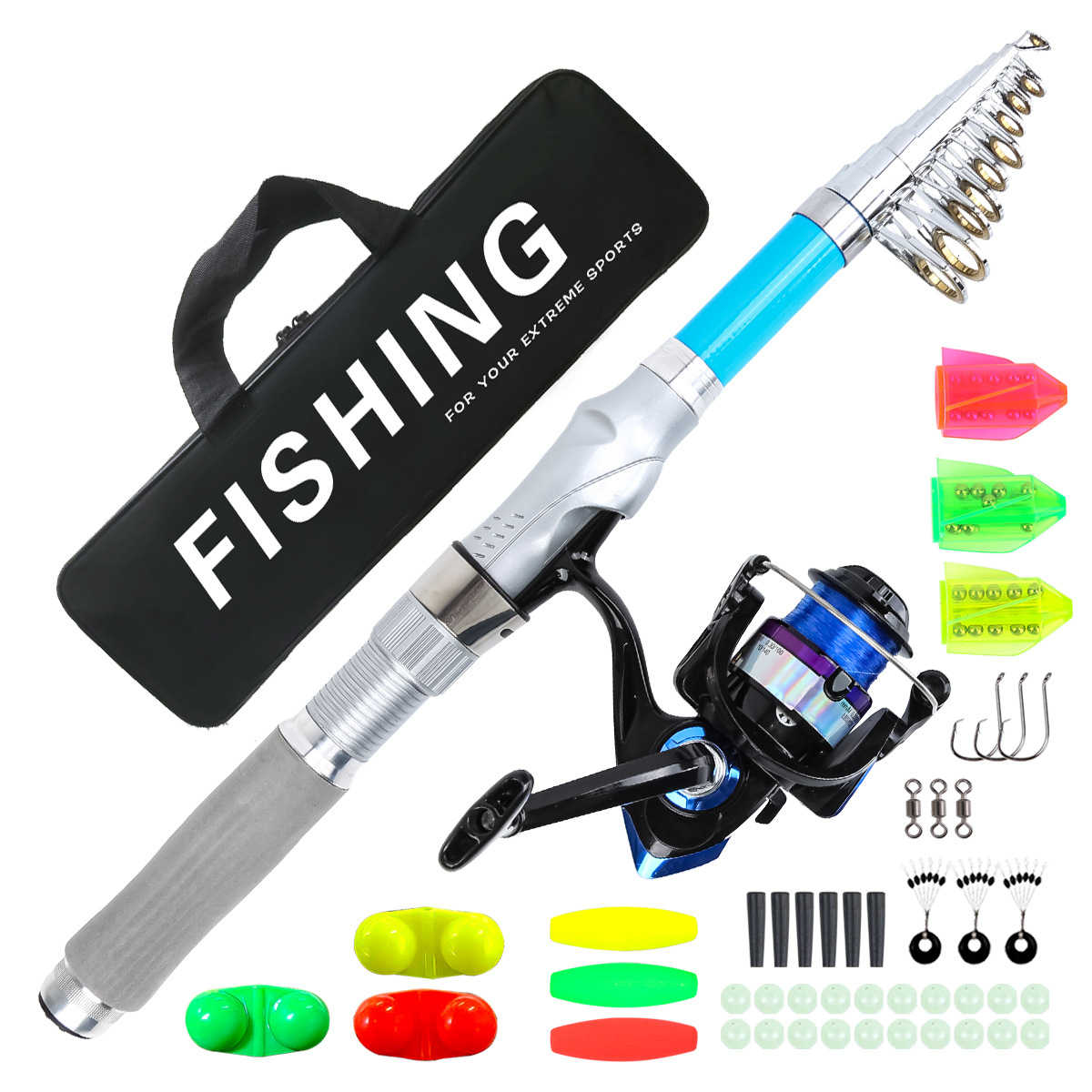 Lure fishing tackle set, long-casting lure fishing rod and reel set, complete with soft lures, minnow lures, and fishing hooks, wholesale for cross-border sales