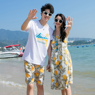 Couple's clothing summer new seaside photography casual sleeveless dress Sanya Travel vacation beach dress suit