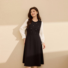 【打泡珠气质连衣裙】纤莉秀大码女装个性袖子拼接裙子胖mm秋新款