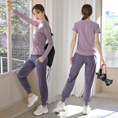 Yoga wear set for women, including long-sleeved and short-sleeved tops, professional running fashion new high-end fitness set, wholesale