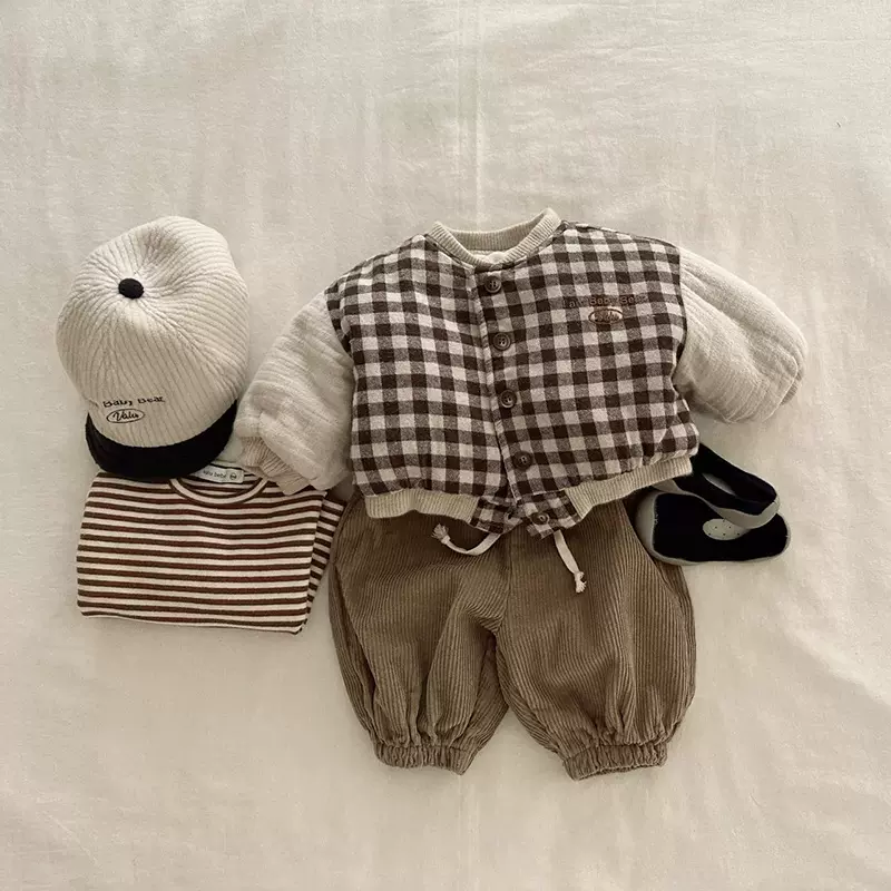 儿童棉衣加厚外套冬季韩版童装2024新款宝宝秋冬装男童格子棉外套