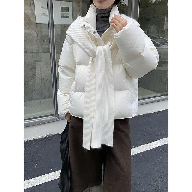 Mmc Puff down Jacket Women's Winter 2025 New 90 White Duck down Korean Style Short Bread Jacket with Shawl Scarf
