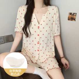 卡通甜美风可爱莫代尔夏季新款睡衣女简约休闲薄款舒适家居服套装