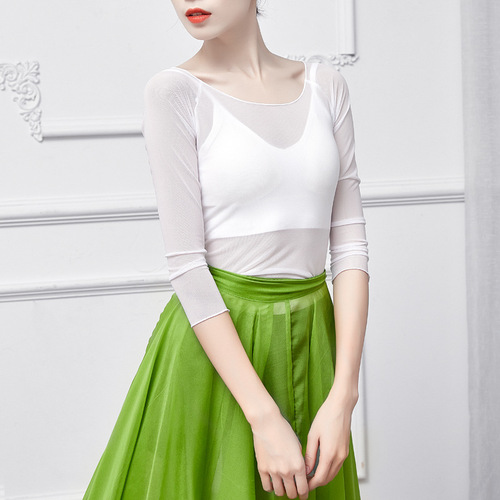 Classical body yoga ballet slimming performance tops women's mesh T-shirts adult modern dance practice clothing