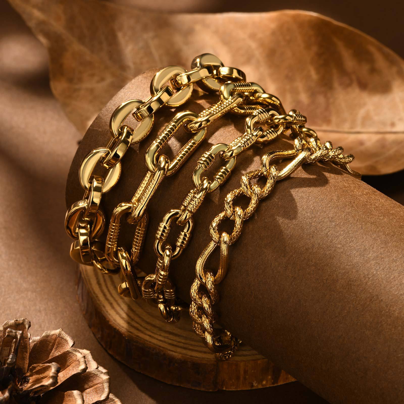 PVD Coated Gold Plating Process Real Gold Plated Plating Material 304 Stainless Steel Pendant Material PVD Coated Real Gold Plated Solid Color 304 Stainless Steel Classic Style Waterproof Non Tarnish 304 Stainless Steel Chain Bracelet