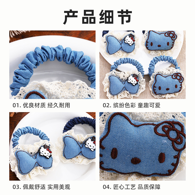 Nuevo cabello de encaje para niñas arco de cabello de dibujos animados kt gatos niñas lindos cabello de cabello de cuerdas de cabello de intestino delgado